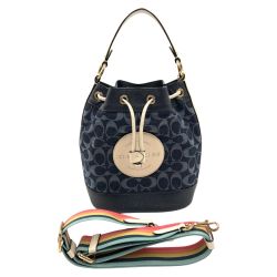 〇〇 COACH コーチ デンプシー ドローストリング バケット バッグ シグネチャー デニム 2WAY C4101 ネイビー Bランク