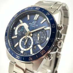 〇〇 EDIFICE エディフィス CASIO カシオ クロノグラフ クォーツ 腕時計 efv－570d ブルー  x シルバー Bランク