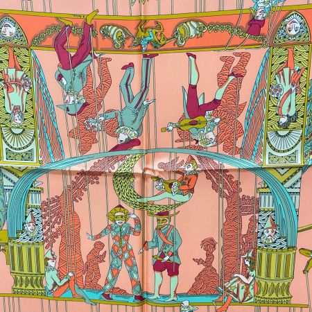  HERMES エルメス 大判スカーフ カレ90 LE TEMPS des MARIONNETTES マリオネットの時間 オレンジ
