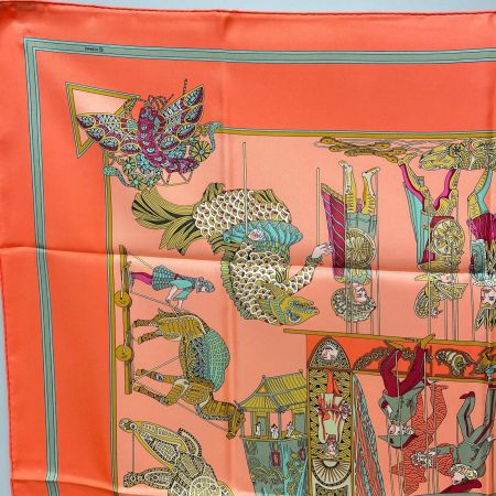  HERMES エルメス 大判スカーフ カレ90 LE TEMPS des MARIONNETTES マリオネットの時間 オレンジ