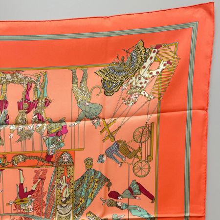  HERMES エルメス 大判スカーフ カレ90 LE TEMPS des MARIONNETTES マリオネットの時間 オレンジ