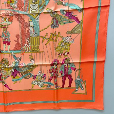  HERMES エルメス 大判スカーフ カレ90 LE TEMPS des MARIONNETTES マリオネットの時間 オレンジ