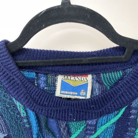  AKLANDA メンズ セーター クージー風 立体編み ウール100% SIZE S ブルー×グリーン