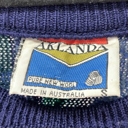  AKLANDA メンズ セーター クージー風 立体編み ウール100% SIZE S ブルー×グリーン