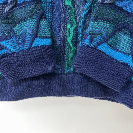  AKLANDA メンズ セーター クージー風 立体編み ウール100% SIZE S ブルー×グリーン