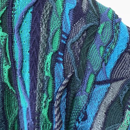  AKLANDA メンズ セーター クージー風 立体編み ウール100% SIZE S ブルー×グリーン