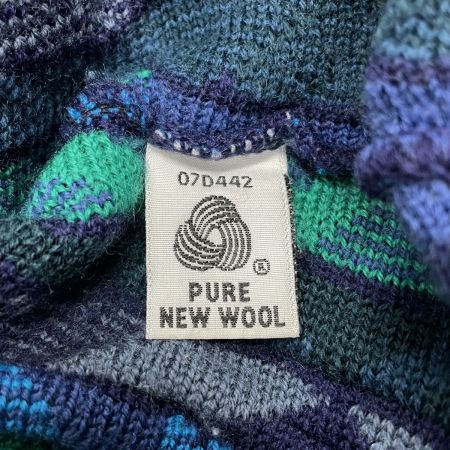  AKLANDA メンズ セーター クージー風 立体編み ウール100% SIZE S ブルー×グリーン