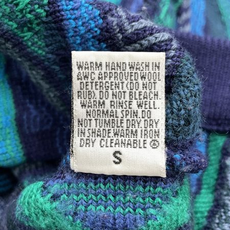  AKLANDA メンズ セーター クージー風 立体編み ウール100% SIZE S ブルー×グリーン