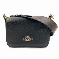 〇〇 COACH コーチ ワンポイントロゴ フラップ ショルダーバッグ   F77979 ブラック Bランク
