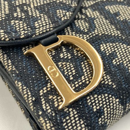  Christian Dior クリスチャンディオール トロッター サドル 二つ折り財布 コンパクト財布 ネイビー x グレー