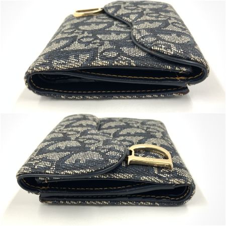  Christian Dior クリスチャンディオール トロッター サドル 二つ折り財布 コンパクト財布 ネイビー x グレー
