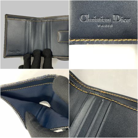  Christian Dior クリスチャンディオール トロッター サドル 二つ折り財布 コンパクト財布 ネイビー x グレー