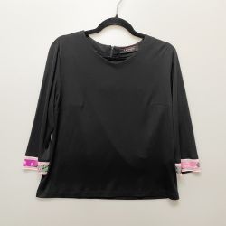 〇〇 LEONARD レオナール レディース カットソー カンカン 袖柄有り size42 ブラック Bランク