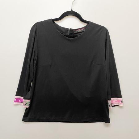  LEONARD レオナール レディース カットソー カンカン 袖柄有り size42 ブラック