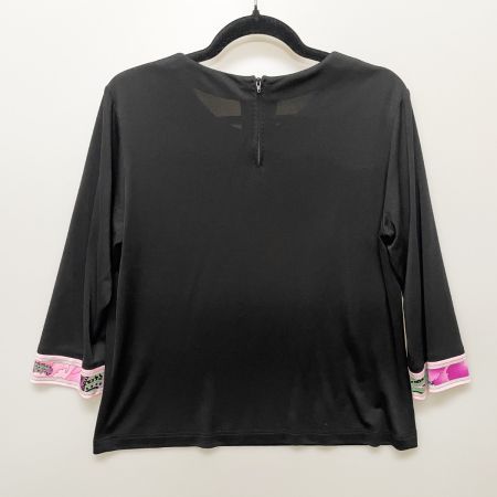  LEONARD レオナール レディース カットソー カンカン 袖柄有り size42 ブラック