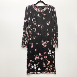 〇〇 LEONARD レオナール レディース ワンピース シルク 花柄 size40 ブラック Aランク