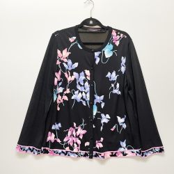 〇〇 LEONARD レオナール レディース カーディガン 花柄 size44 ブラック Aランク