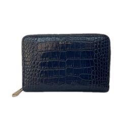 Paul Smith ポールスミス メンズ ラウンドジップ クロコ型押し 二つ折り財布 ブルー Bランク