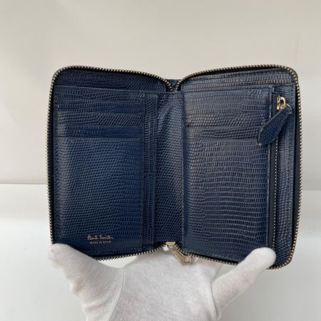 Paul Smith ポールスミス メンズ ラウンドジップ クロコ型押し 二つ折り財布 ブルー
