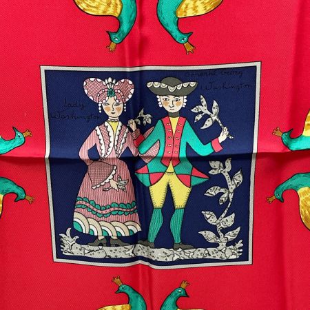  HERMES エルメス 大判スカーフ カレ90 EARLY AMERICA 古き良きアメリカ ネイビー×レッド