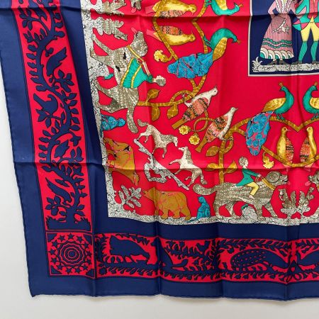  HERMES エルメス 大判スカーフ カレ90 EARLY AMERICA 古き良きアメリカ ネイビー×レッド