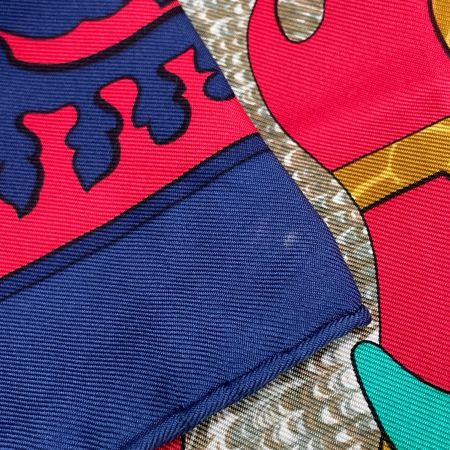  HERMES エルメス 大判スカーフ カレ90 EARLY AMERICA 古き良きアメリカ ネイビー×レッド