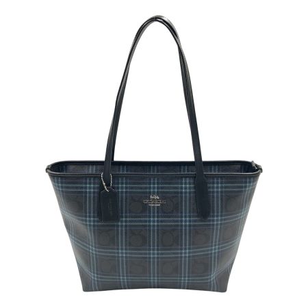  COACH コーチ シグネチャー チェック トートバッグ F80032 ブラック×ブルー x ブルー