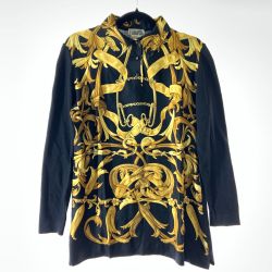 〇〇 HERMES エルメス カシミヤ Hボタン シャツ ニット L サイズ ブラック x イエロー Bランク