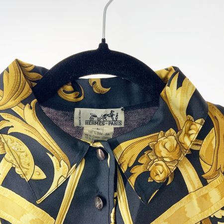  HERMES エルメス カシミヤ Hボタン シャツ ニット L サイズ ブラック x イエロー