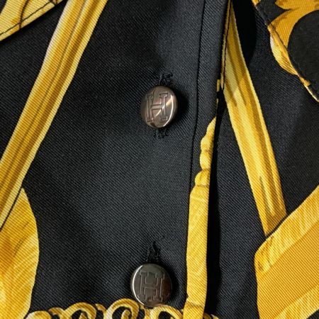  HERMES エルメス カシミヤ Hボタン シャツ ニット L サイズ ブラック x イエロー