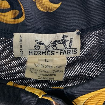  HERMES エルメス カシミヤ Hボタン シャツ ニット L サイズ ブラック x イエロー