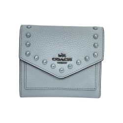 〇〇 COACH コーチ 三つ折り財布 ラッカーリベット スタッズ 12171 ペールブルー Bランク