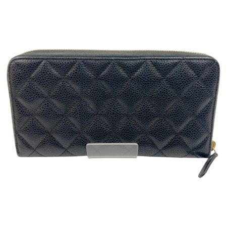  CHANEL シャネル ココマーク キャビアスキン マトラッセ ラウンドファスナー長財布 ブラック