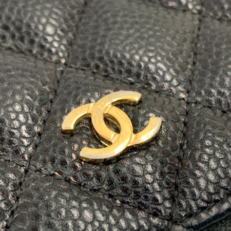  CHANEL シャネル ココマーク キャビアスキン マトラッセ ラウンドファスナー長財布 ブラック