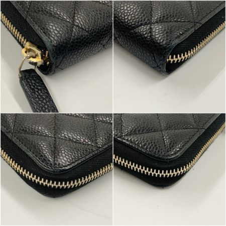  CHANEL シャネル ココマーク キャビアスキン マトラッセ ラウンドファスナー長財布 ブラック
