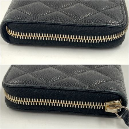  CHANEL シャネル ココマーク キャビアスキン マトラッセ ラウンドファスナー長財布 ブラック