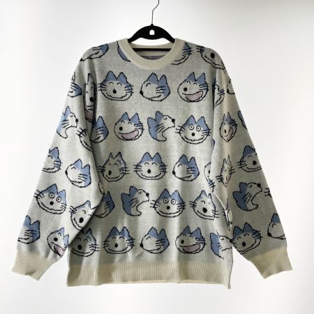 graniph グラニフ レディース  ニット 11ぴきのねこ 総柄 SIZE M グレー