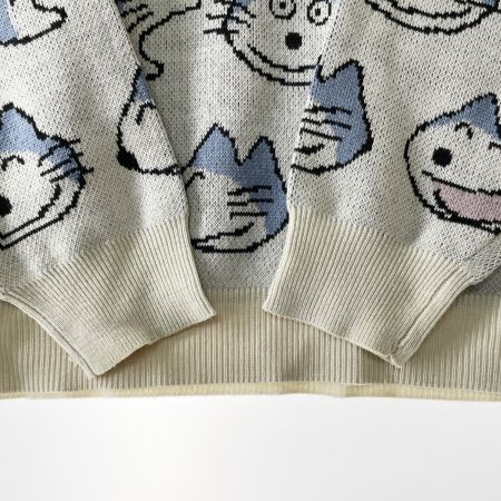  graniph グラニフ レディース  ニット 11ぴきのねこ 総柄 SIZE M グレー