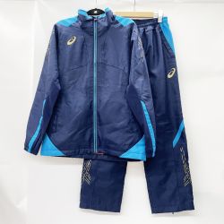 〇〇 asics アシックス メンズ バックウオーム ブレーカージャケット＆パンツ 上下セット sizeM/S XAW531/XAW631 ネイビー Bランク