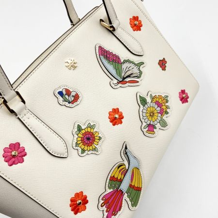  TORY BURCH トリーバーチ 刺繍 2way ショルダーバッグ アイボリー