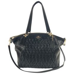 〇〇 COACH コーチ サッチェル ギャザード レザー 2way ハンドバッグ トートバッグ　 F37082  ブラック Bランク
