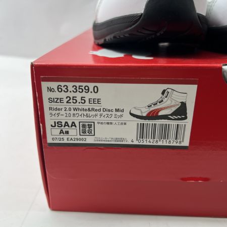  PUMA プーマ 安全靴 ライダー 2.0 ホワイト＆レッド ディスク ミッド ミドルカット RIDER 2.0 DISC MID 63.359.0 25.5cm ダイヤル式 ホワイト×レッド