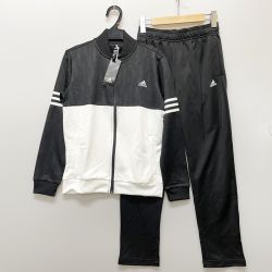〇〇 adidas アディダス キッズ ジャージ セットアップ 150cm DV1735 ブラック×ホワイト Sランク