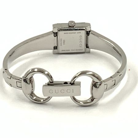  GUCCI グッチ 128.5 Gフレーム スクエア バングルウォッチ 腕時計 シルバー x ピンク