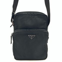 〇〇 PRADA プラダ 斜め掛け ナイロン レザー ショルダーバッグ  ブラック Cランク