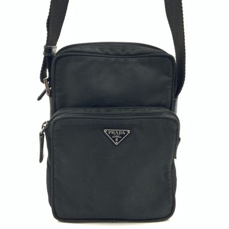  PRADA プラダ 斜め掛け ナイロン レザー ショルダーバッグ  ブラック