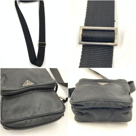  PRADA プラダ 斜め掛け ナイロン レザー ショルダーバッグ  ブラック