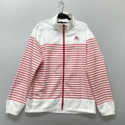 〇〇 le coq sportif ルコックスポルティフ メンズ クロスジャケット サイズO QB-570561 ホワイト×レッド Bランク
