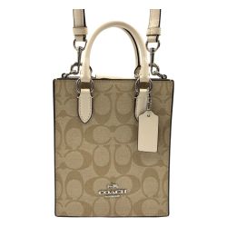 〇〇 COACH コーチ ノース サウス ミニ トート シグネチャー キャンバス トートバッグ CJ494 ホワイト Aランク