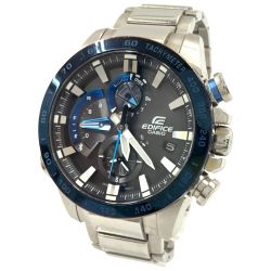 〇〇 CASIO カシオ エディフィス レースラップクロノグラフ ソーラークォーツ 腕時計 EQB-800 ブルー x シルバー Cランク